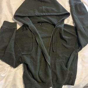 Forever 21 Olive Green Hooded Zip-Up Sweater